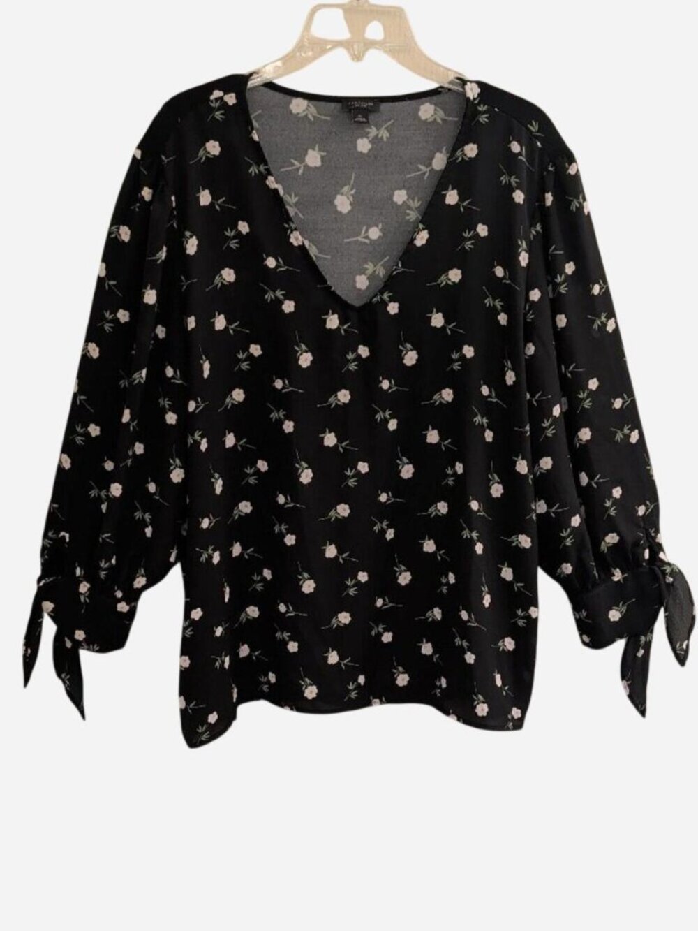 Ann Taylor Factory Women’s Black Floral V-Neck Blouse | Size XL